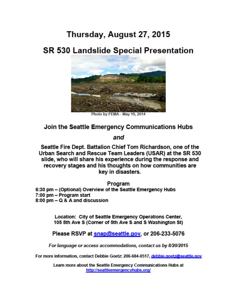 Flyer for the Oso (SR 530) Landslide presentation